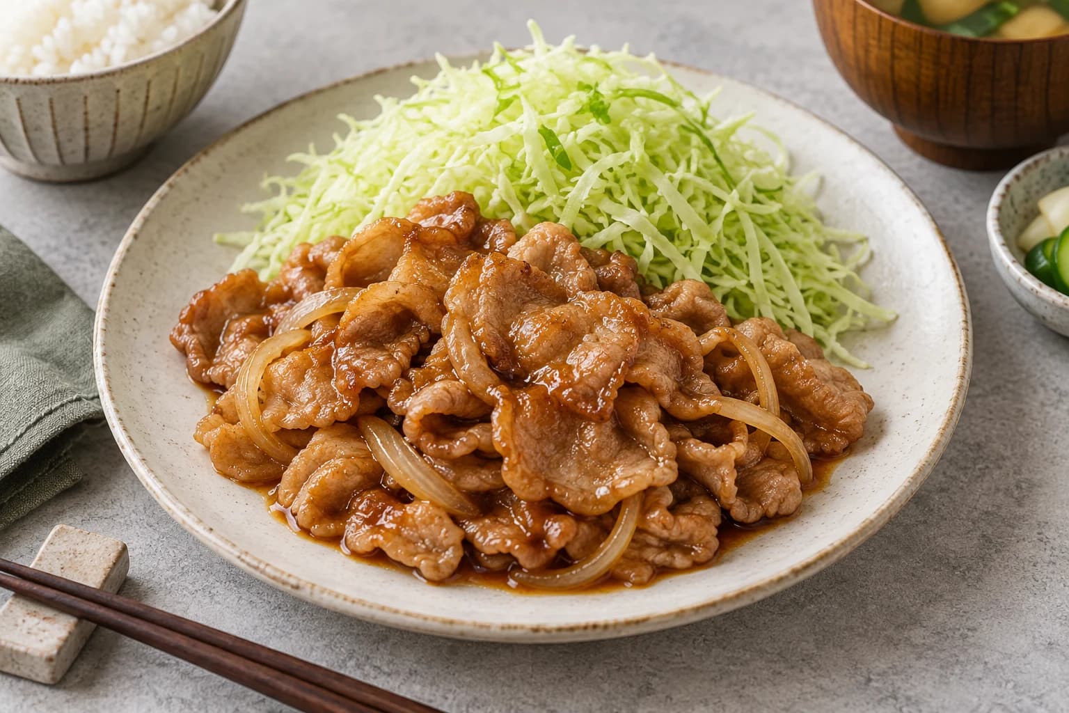 豚の生姜焼きのたれの盛り付けイメージ