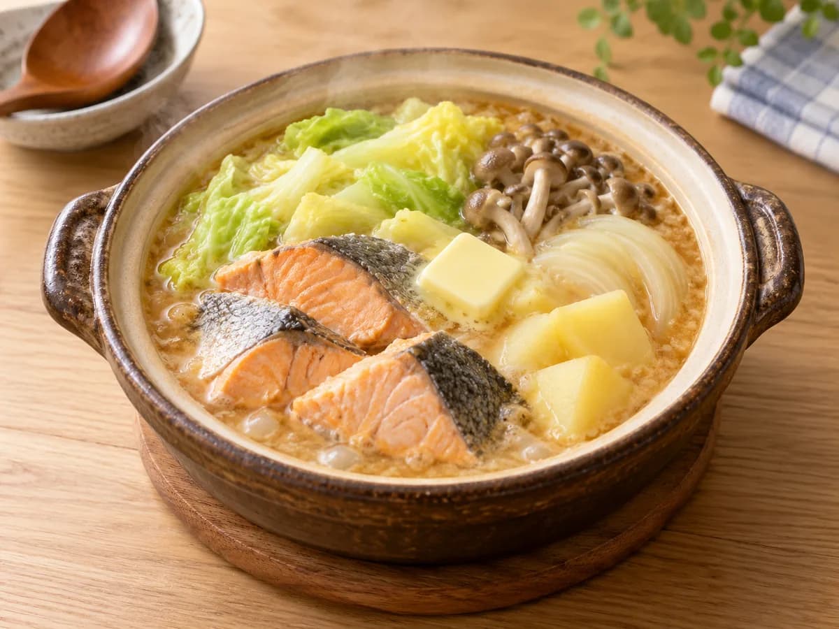 鮭と野菜の石狩鍋スープの盛り付けイメージ