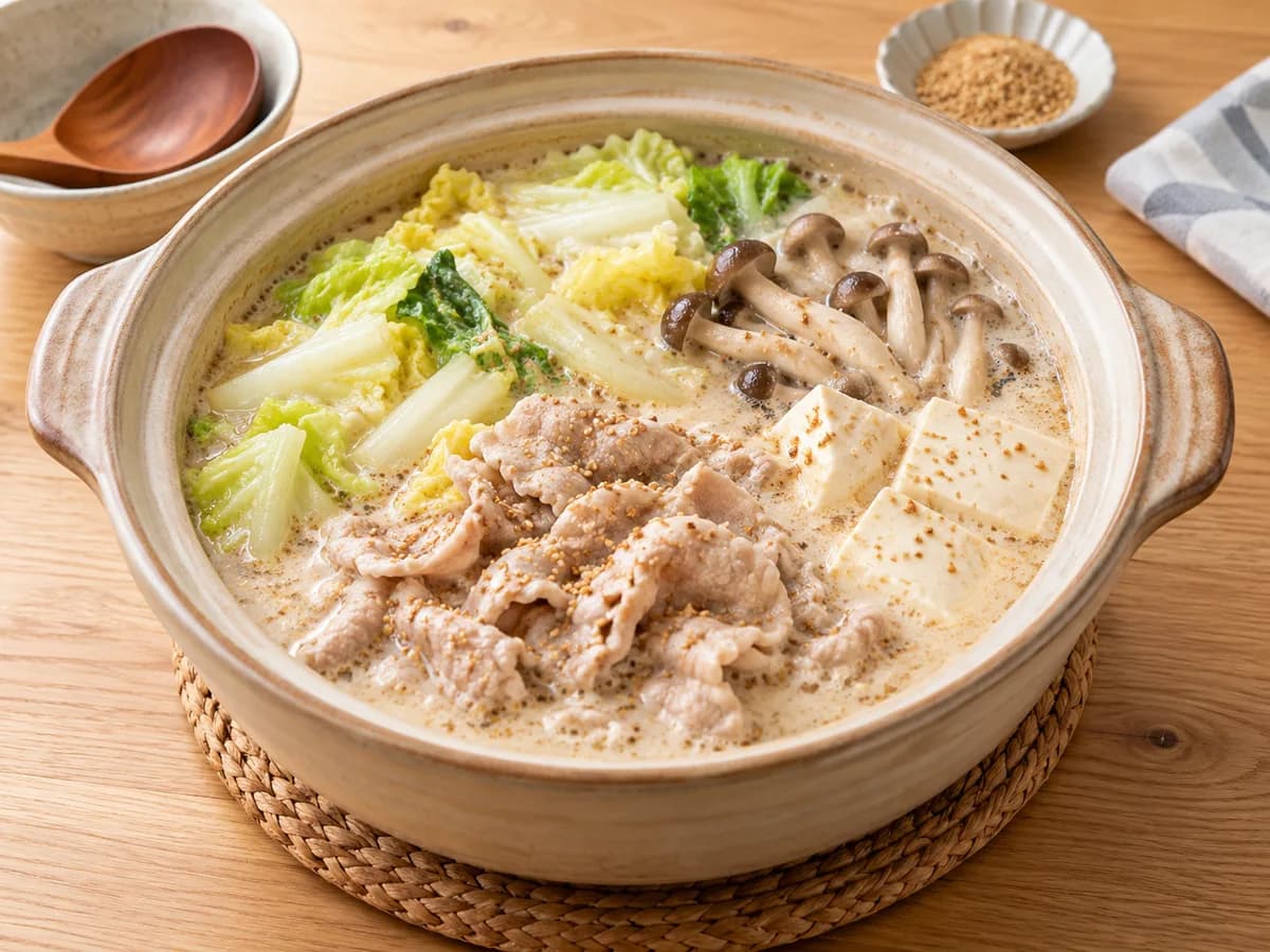 すりごまで作るごま豆乳鍋スープの盛り付けイメージ
