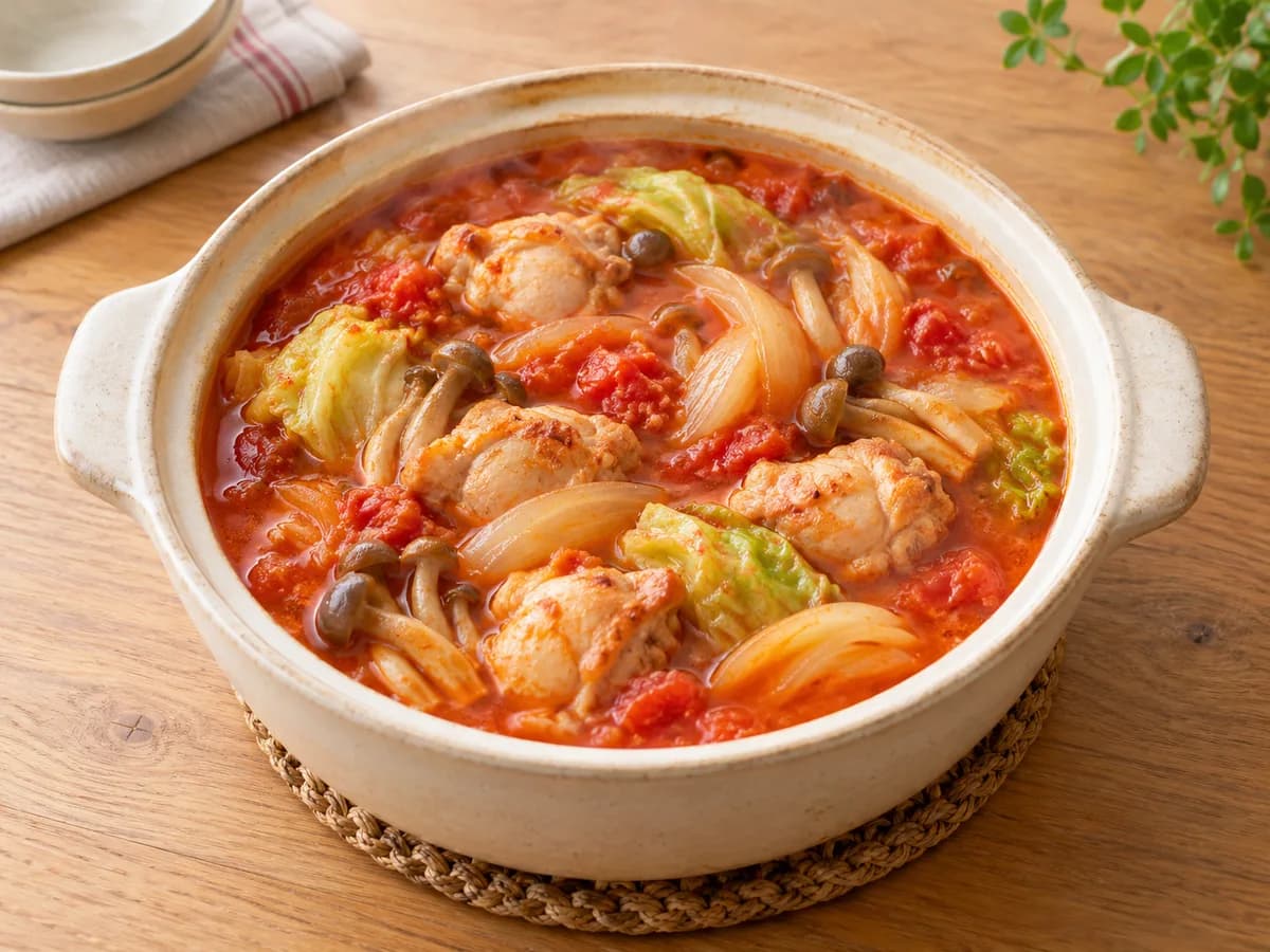 トマト缶で作るトマト鍋スープの盛り付けイメージ