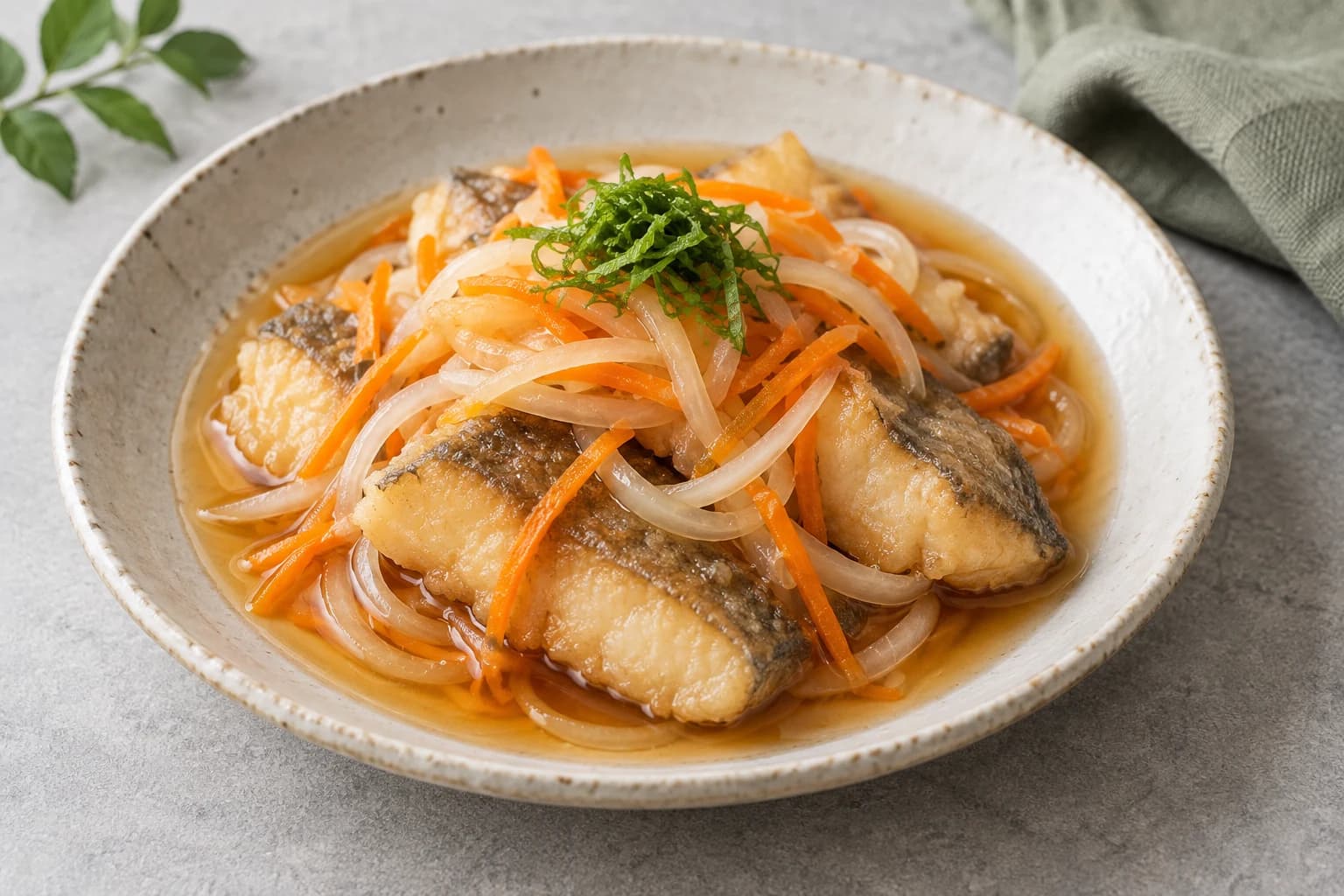 魚の南蛮漬けだれの盛り付けイメージ